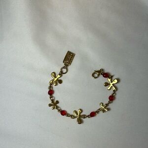Gold and Red Flower Charm Bracelet